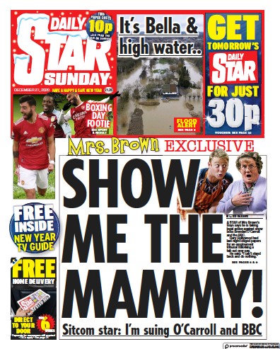 Daily Star Sunday (UK) Newspaper Front Page for 27 December 2020