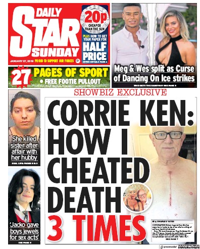 Daily Star Sunday Newspaper Front Page for 27 January 2019