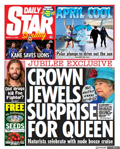Daily Star Sunday Newspaper Front Page for 27 March 2022