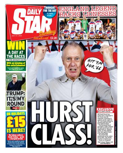 Daily Star Sunday (UK) Newspaper Front Page for 27 July 2025
