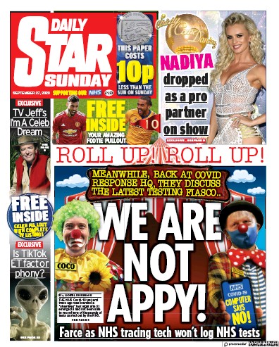 Daily Star Sunday Newspaper Front Page for 27 September 2020