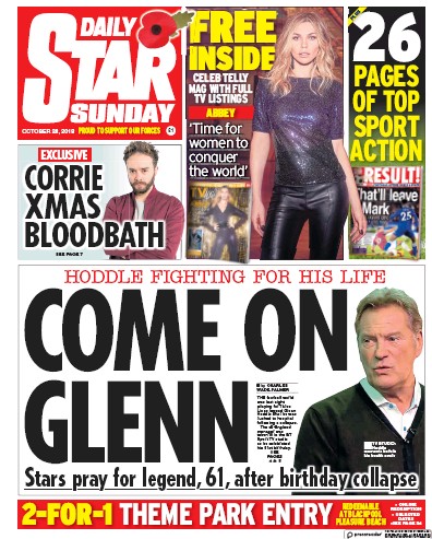Daily Star Sunday Newspaper Front Page for 28 October 2018
