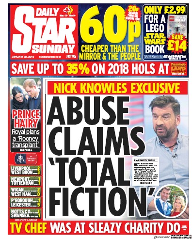 Daily Star Sunday Newspaper Front Page for 28 January 2018