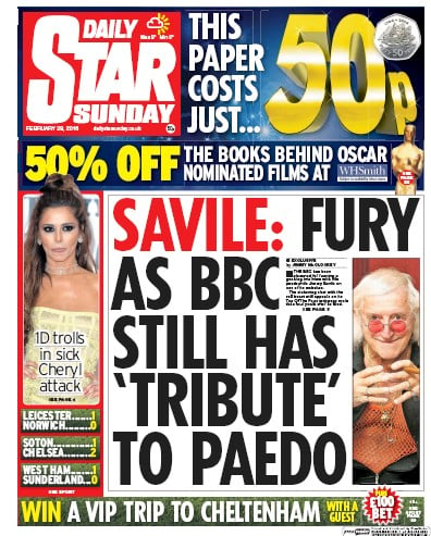 Daily Star Sunday Newspaper Front Page for 28 February 2016