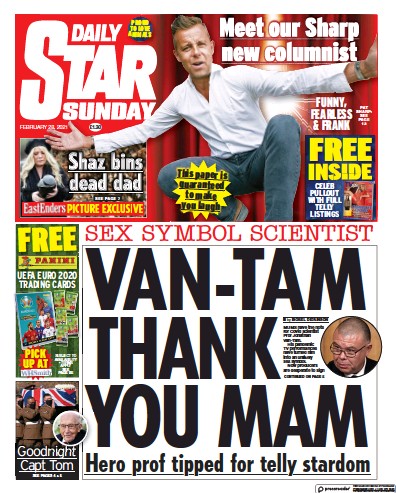Daily Star Sunday (UK) Newspaper Front Page for 28 February 2021