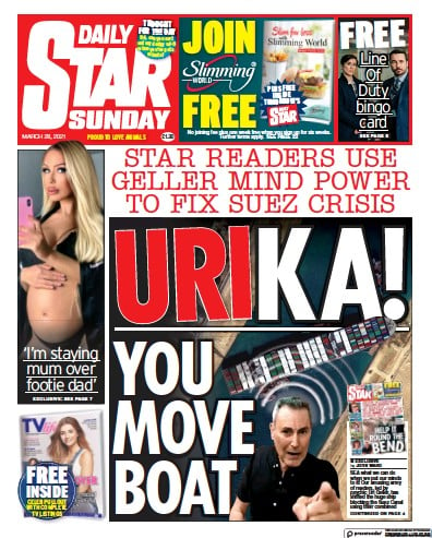 Daily Star Sunday (UK) Newspaper Front Page for 28 March 2021