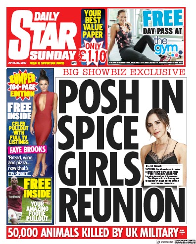 Daily Star Sunday Newspaper Front Page for 28 April 2019