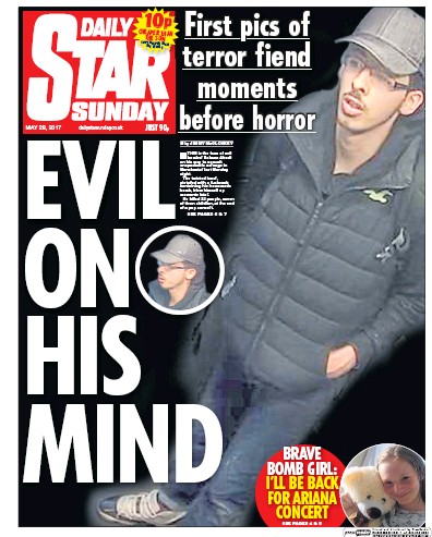 Daily Star Sunday (UK) Newspaper Front Page for 28 May 2017