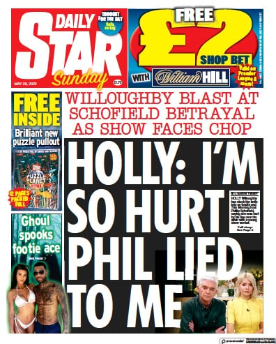 Daily Star Sunday (UK) Newspaper Front Page for 28 May 2023