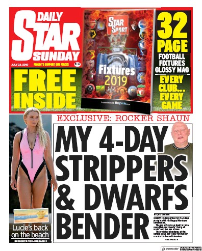 Daily Star Sunday Newspaper Front Page for 28 July 2019