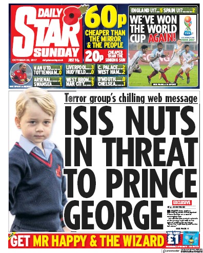 Daily Star Sunday Newspaper Front Page for 29 October 2017
