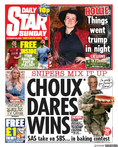 Daily Star Sunday Newspaper Front Page for 29 November 2020
