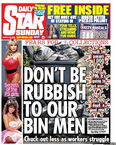 Daily Star Sunday Newspaper Front Page for 29 March 2020