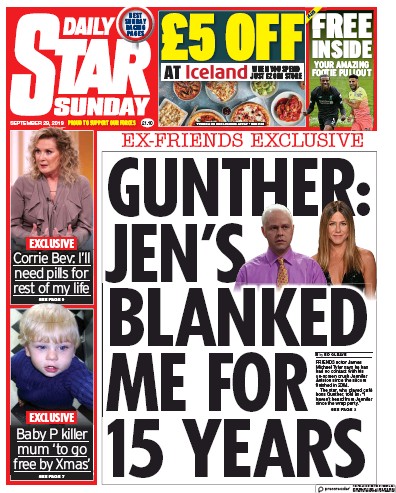 Daily Star Sunday Newspaper Front Page for 29 September 2019