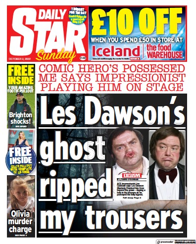 Daily Star Sunday Newspaper Front Page for 2 October 2022