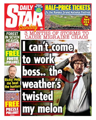 Daily Star Sunday (UK) Newspaper Front Page for 2 February 2025