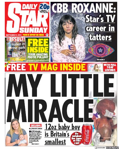 Daily Star Sunday Newspaper Front Page for 2 September 2018