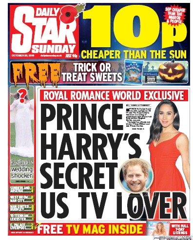 Daily Star Sunday Newspaper Front Page for 30 October 2016