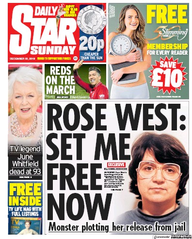 Daily Star Sunday Newspaper Front Page for 30 December 2018