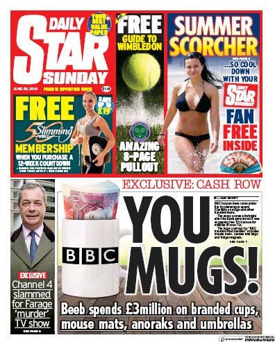 Daily Star Sunday Newspaper Front Page for 30 June 2019