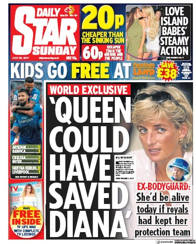 Daily Star Sunday Newspaper Front Page for 30 July 2017
