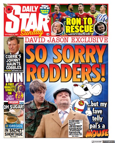 Daily Star Sunday (UK) Newspaper Front Page for 31 October 2021