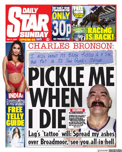 Daily Star Sunday Newspaper Front Page for 31 May 2020