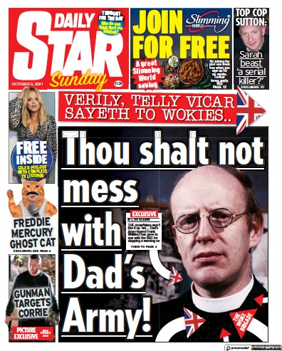 Daily Star Sunday (UK) Newspaper Front Page for 3 October 2021