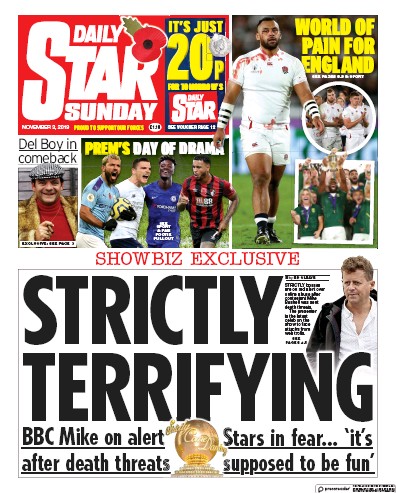 Daily Star Sunday Newspaper Front Page for 3 November 2019