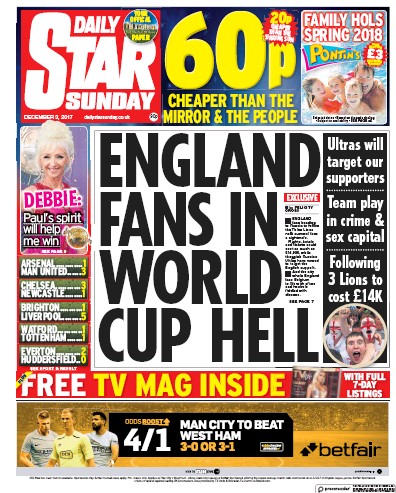 Daily Star Sunday Newspaper Front Page for 3 December 2017