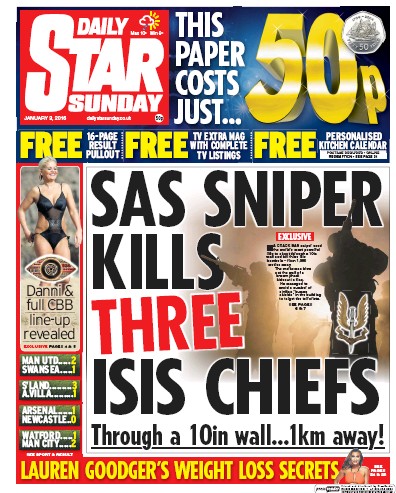 Daily Star Sunday Newspaper Front Page for 3 January 2016