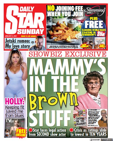 Daily Star Sunday (UK) Newspaper Front Page for 3 January 2021