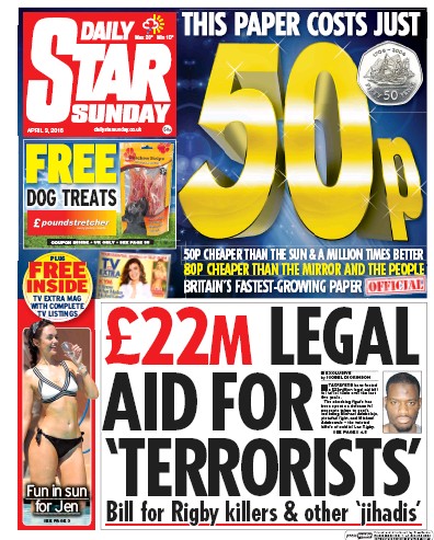 Daily Star Sunday Newspaper Front Page for 3 April 2016