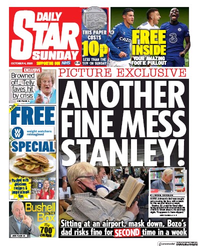 Daily Star Sunday Newspaper Front Page for 4 October 2020