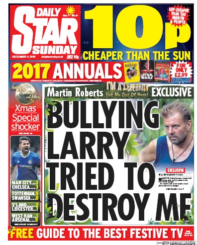 Daily Star Sunday Newspaper Front Page for 4 December 2016