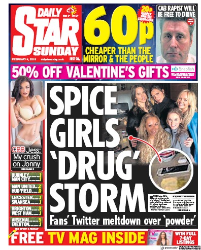 Daily Star Sunday Newspaper Front Page for 4 February 2018