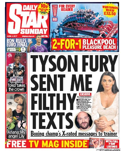 Daily Star Sunday Newspaper Front Page for 4 June 2017