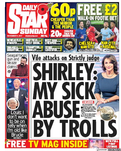 Daily Star Sunday Newspaper Front Page for 5 November 2017