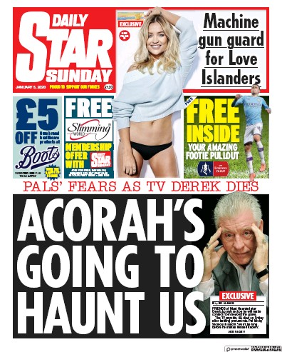 Daily Star Sunday Newspaper Front Page for 5 January 2020