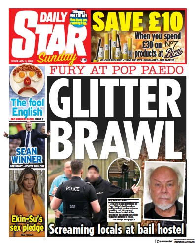 Daily Star Sunday (UK) Newspaper Front Page for 5 February 2023