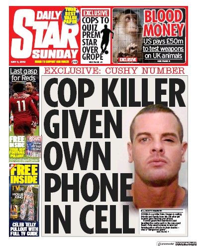 Daily Star Sunday Newspaper Front Page for 5 May 2019