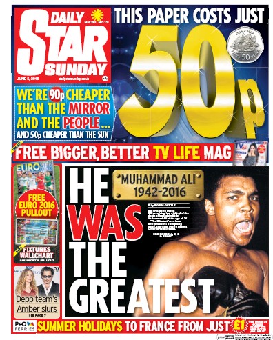 Daily Star Sunday Newspaper Front Page for 5 June 2016