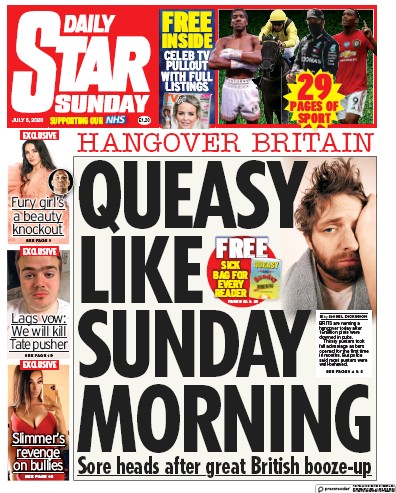 Daily Star Sunday Newspaper Front Page for 5 July 2020