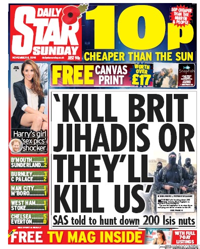 Daily Star Sunday Newspaper Front Page for 6 November 2016