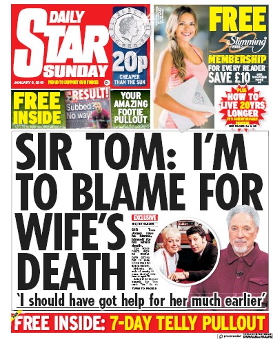 Daily Star Sunday Newspaper Front Page for 6 January 2019
