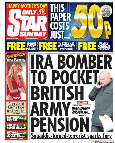 Daily Star Sunday Newspaper Front Page for 6 March 2016