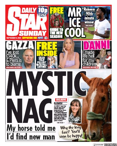 Daily Star Sunday Newspaper Front Page for 6 September 2020
