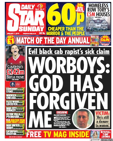 Daily Star Sunday Newspaper Front Page for 7 January 2018