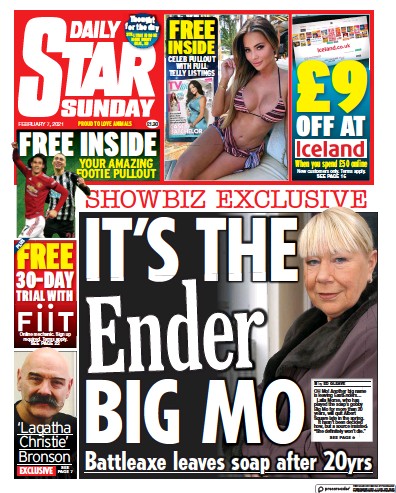 Daily Star Sunday (UK) Newspaper Front Page for 7 February 2021