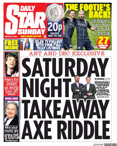 Daily Star Sunday (UK) Newspaper Front Page for 7 April 2019